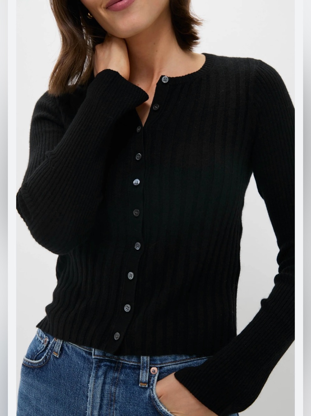 Banana Republic Black Ribbed Button-Front Cardigan